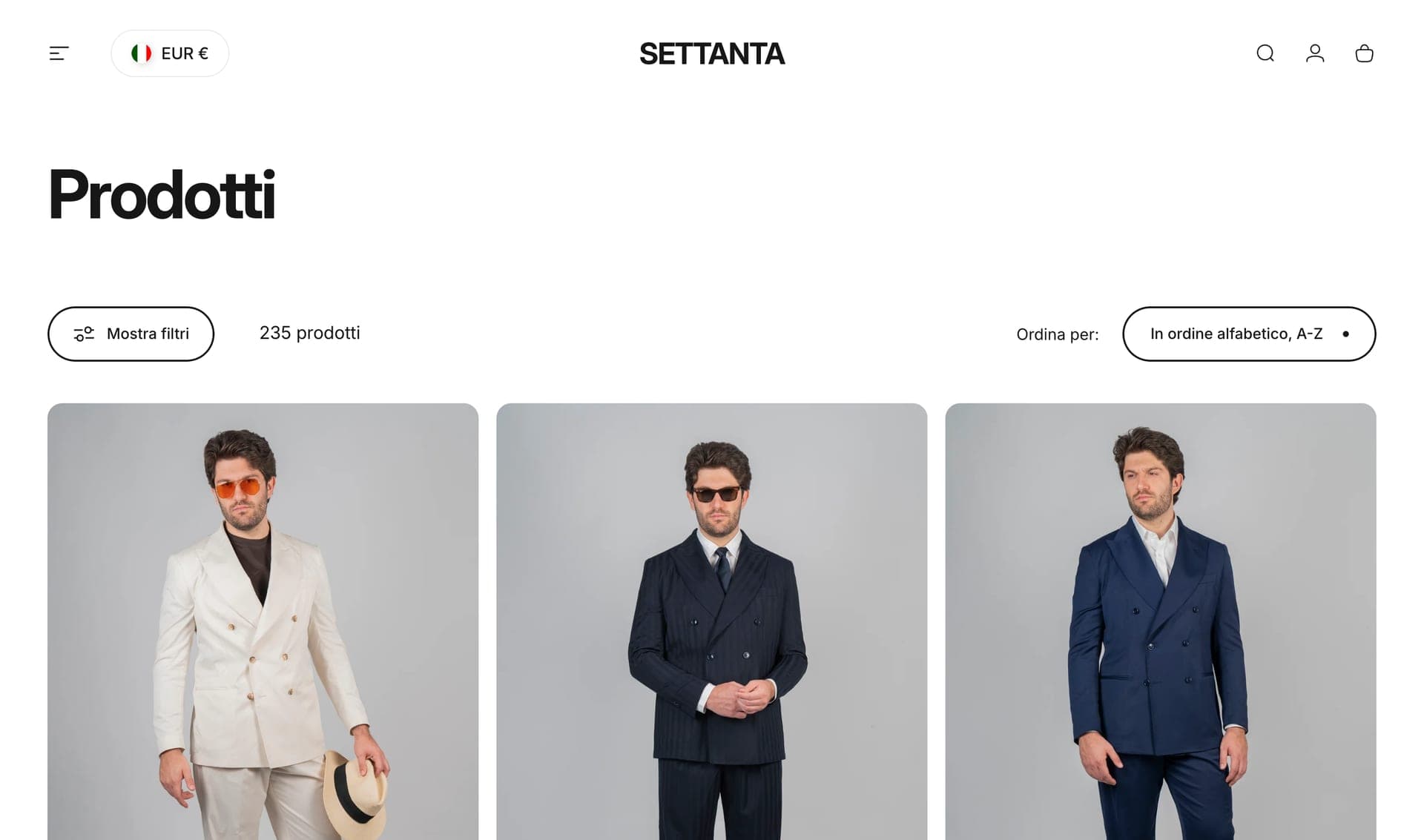 settanta.eu, il catalogo dei prodotti